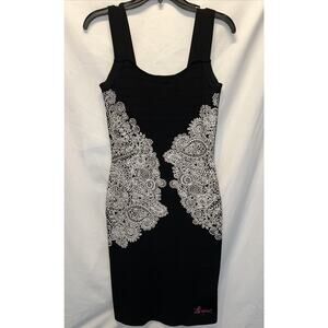 Desigual Women's Med Black Bodycon Dress Slimming Print Detail Party Bandage